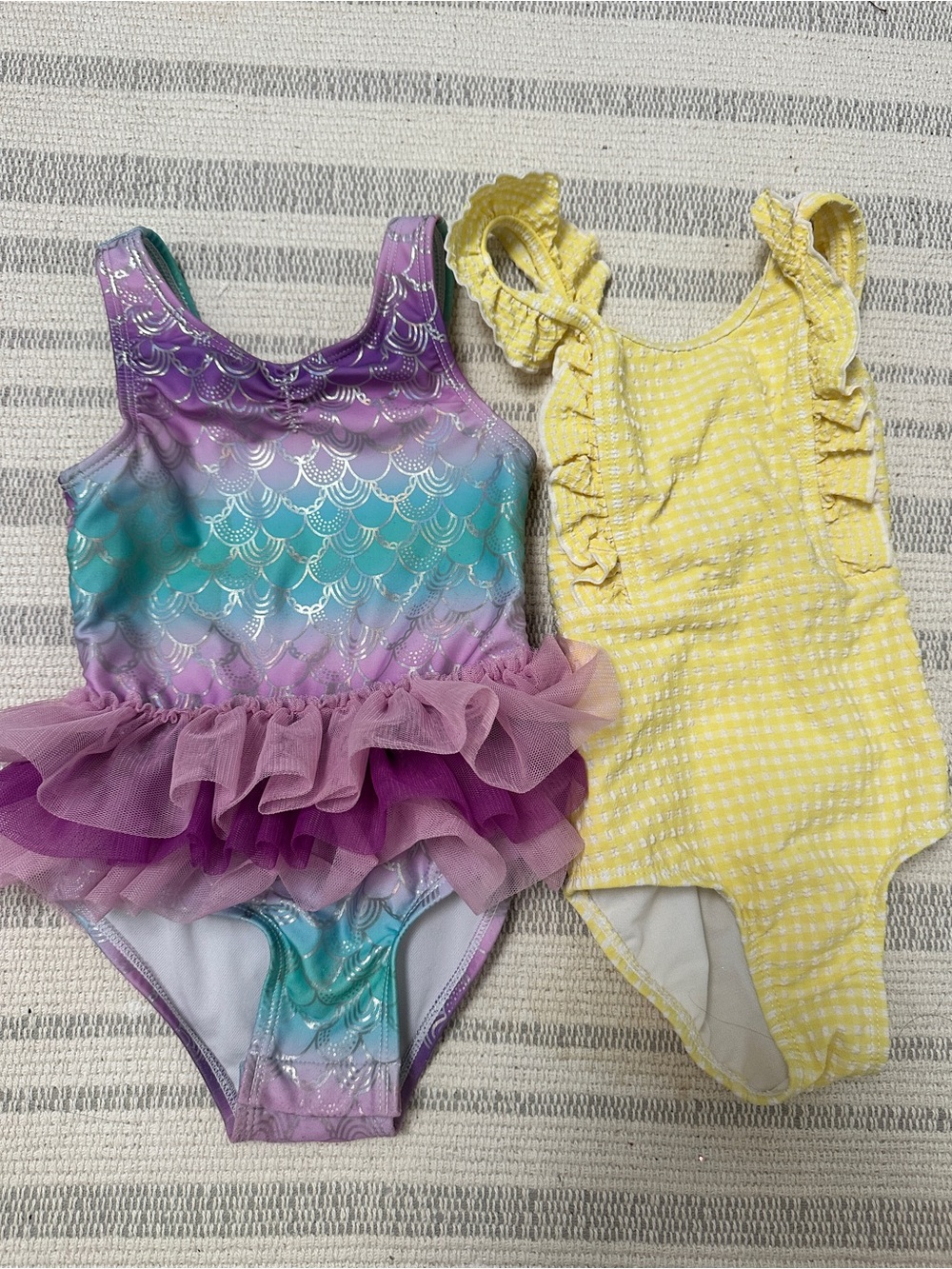 Cat & Jack Bundle Mermaid Layered Tutu Swimsuit Yellow Ruffle Set Sz 3T